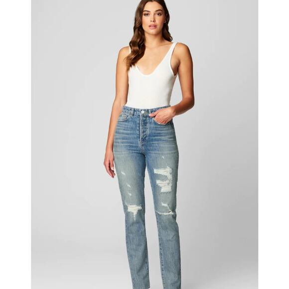 BlankNYC Medium Wash Distressed Straight Leg Jean Women's Size 27 - Picture 1 of 7